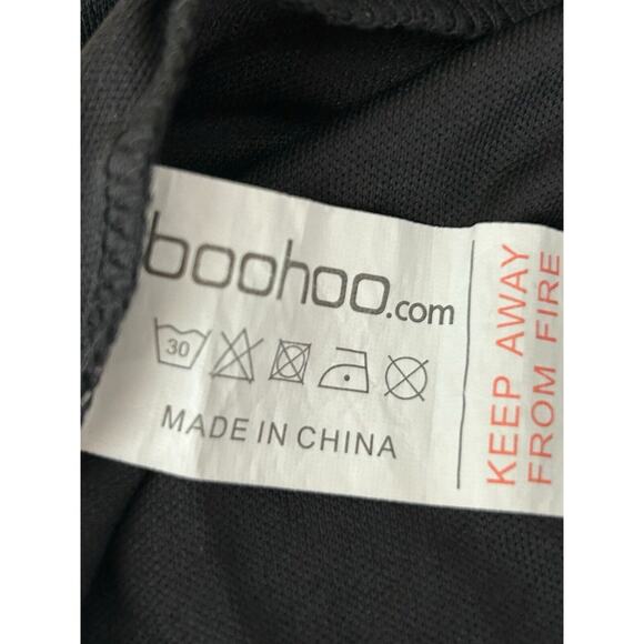 Boohoo Dress Size 16 Black Ruffle Hem Dobby Chiffon Swiss Dots Long Sleeve Mini - Picture 9 of 12